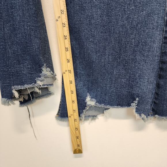 Cato Chewed Hem Flare Jeans Size 12 32" Blue Medium Wash High Waist Stretch - Picture 11 of 15